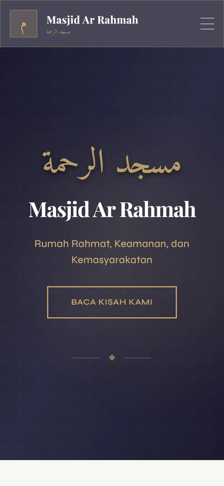 Masjid Ar Rahmah homepage on a mobile screen