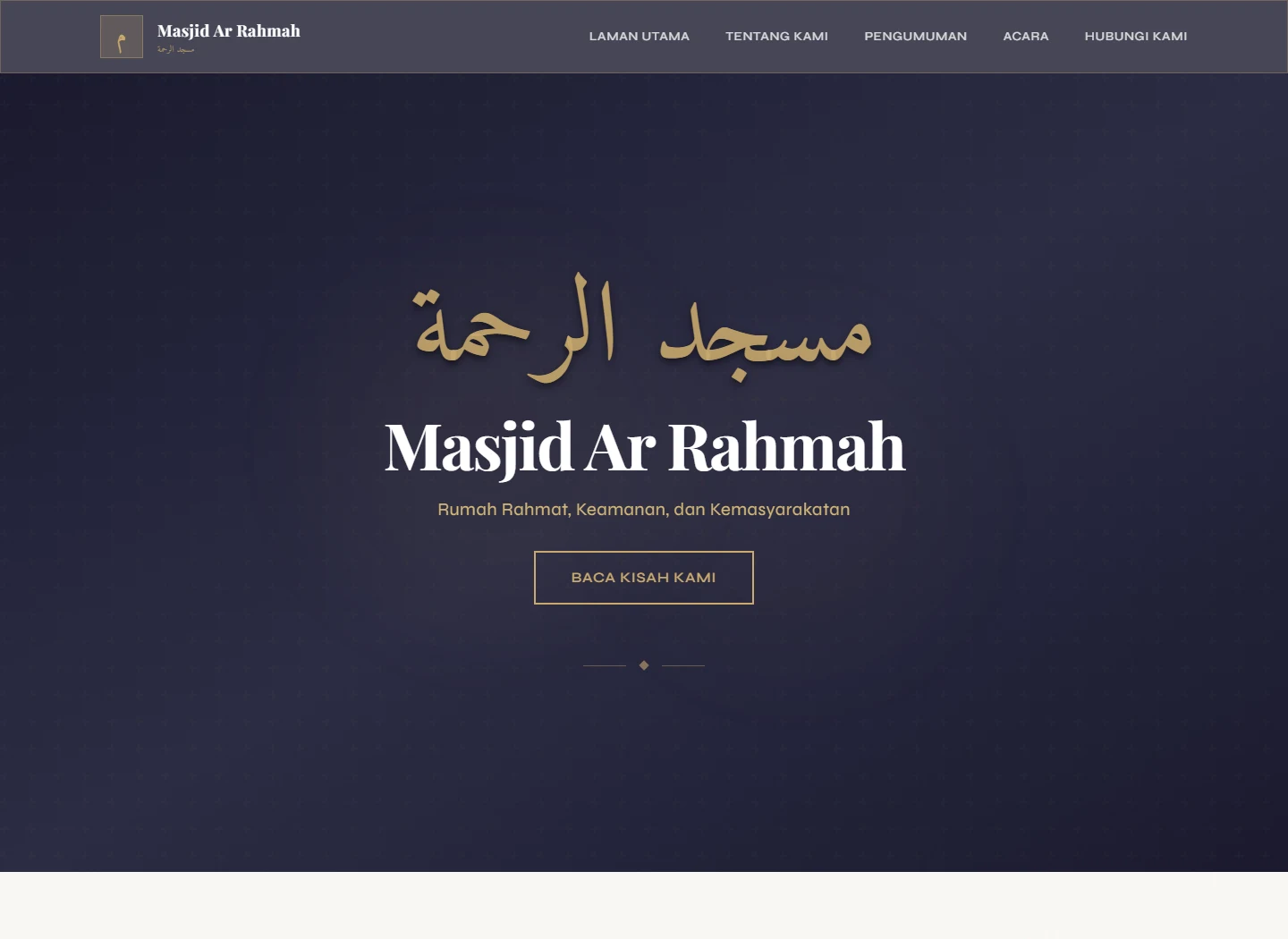 Masjid Ar Rahmah homepage on desktop